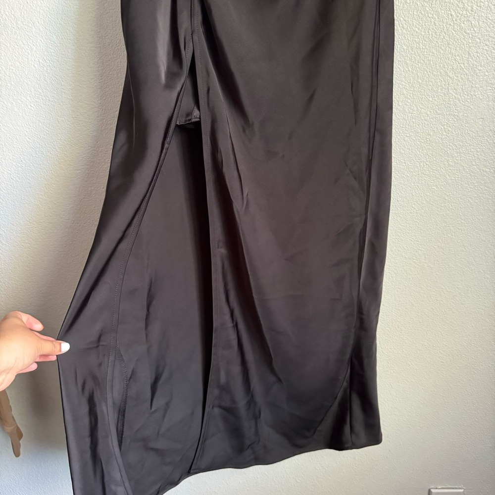 Hello Molly Black Strapless Satin Maxi with Twist Knot & High Slit - Picture 9 of 9